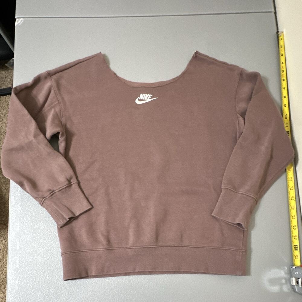 Nike Sportswear Women's Brown Logo Fleece Crewneck Pullover Sweatshirt L